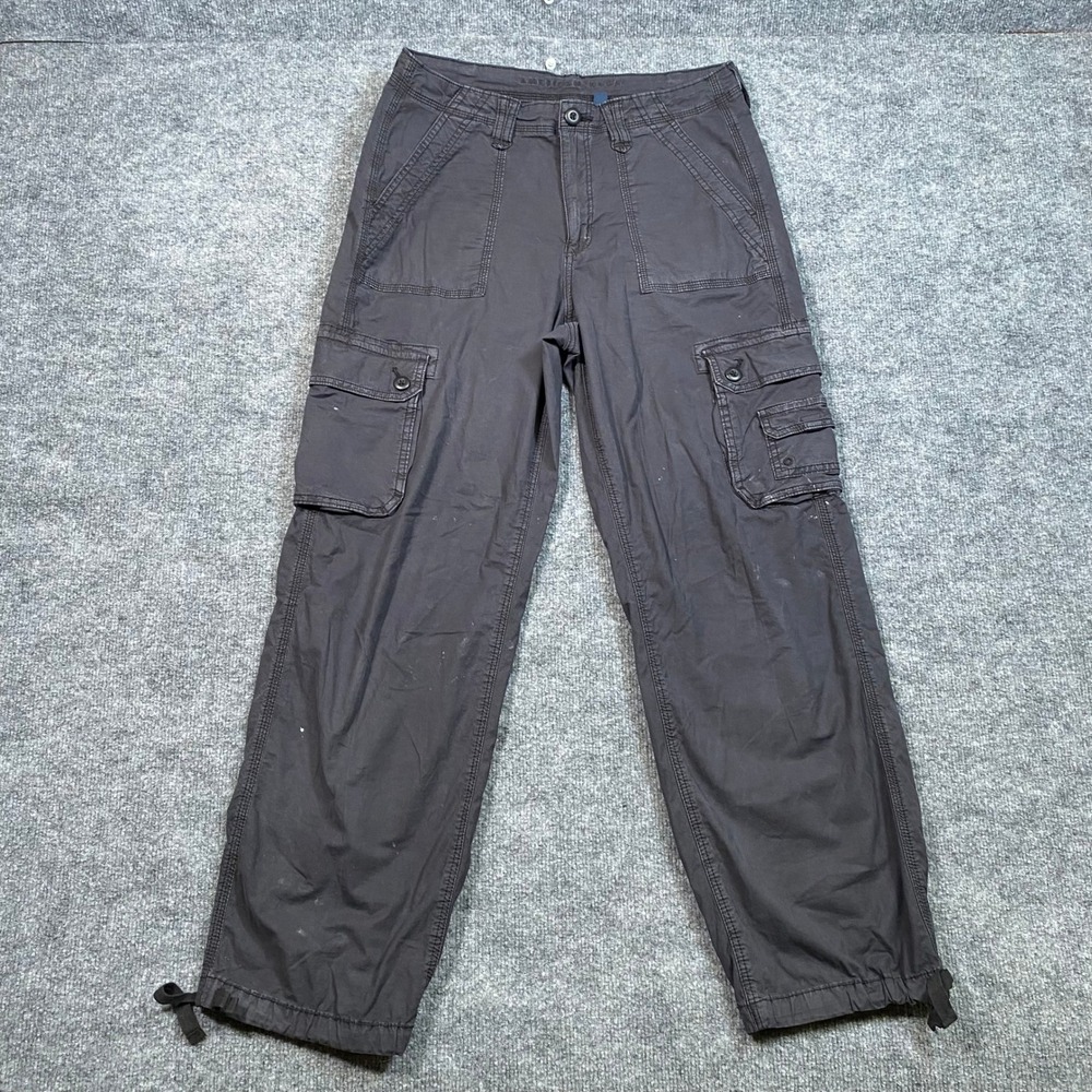 American Eagle Womens Baggy Jogger Cargo Pants Dark Grey Stretch Size 10 Regular